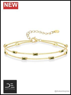 925 Sterling Silver Double Layer Link Charm Bracelet Gift for Women